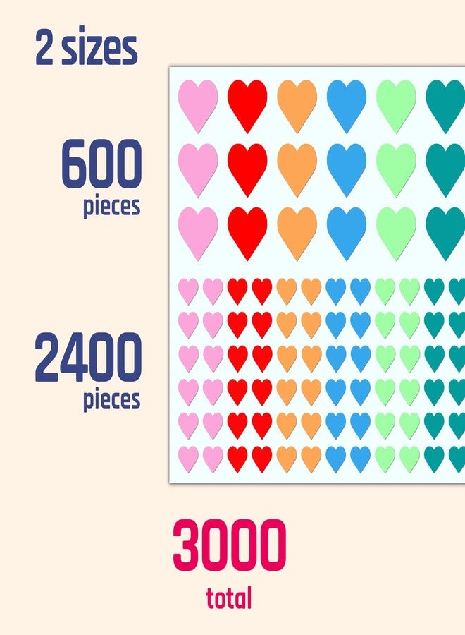 TownStix 3000 Pieces, 1/2 inch & 1 inch - Colored Heart Stickers Sheets for Kids - 2 Sizes, 8 Colors - Image 3
